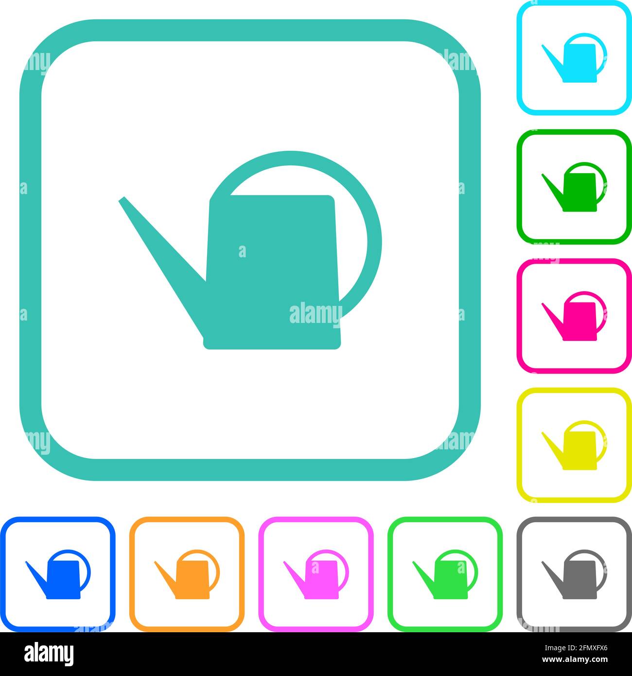 Watering can vivid colored flat icons in curved borders on white background Stock Vector