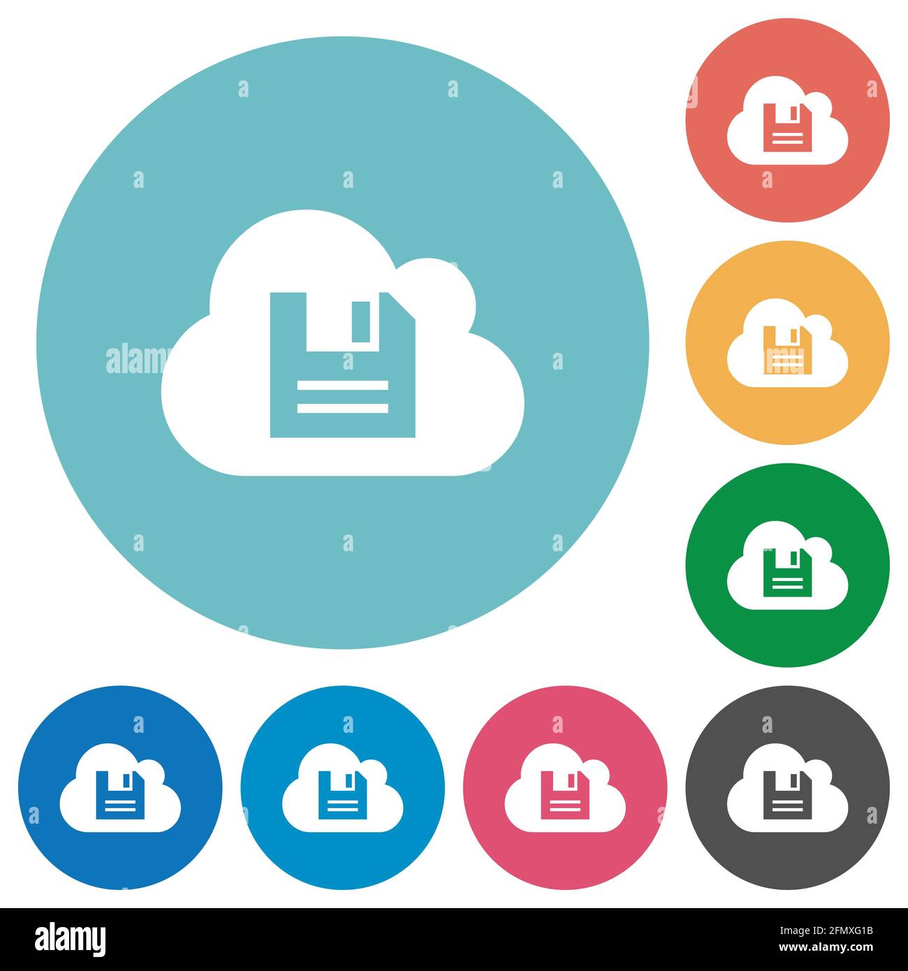 Cloud storage flat white icons on round color backgrounds Stock Vector ...