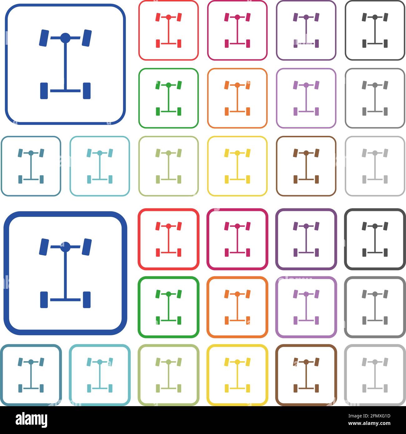 Front differential color flat icons in rounded square frames. Thin and ...