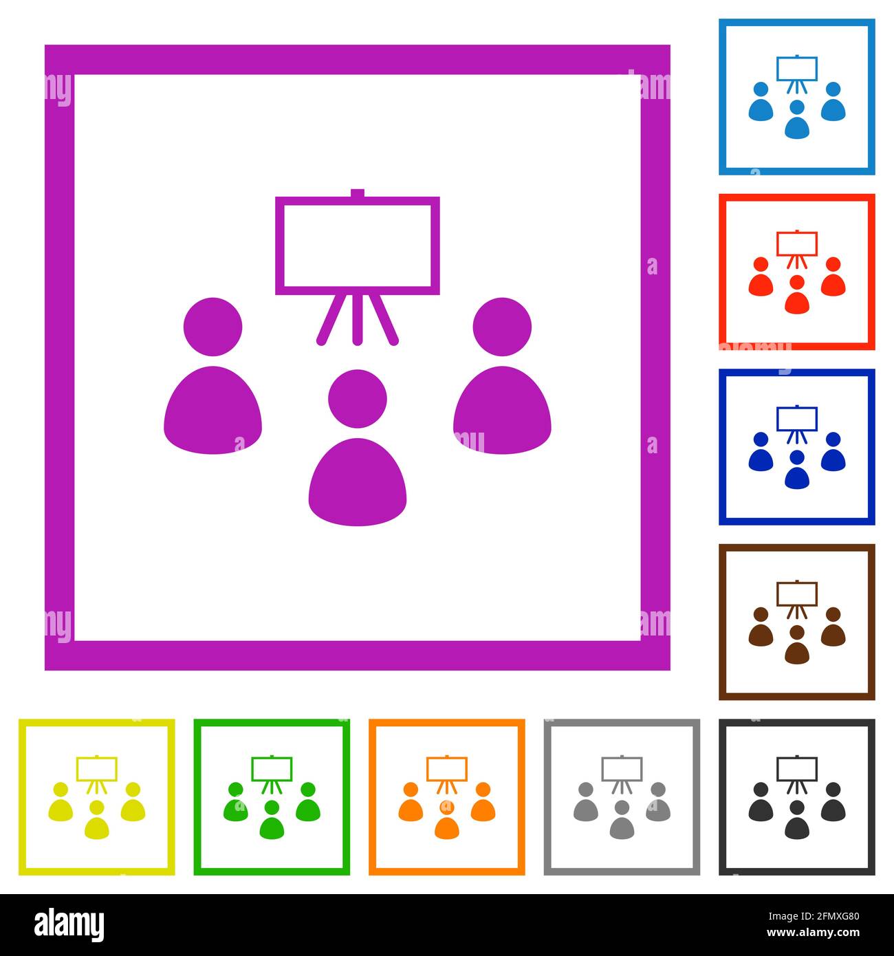 Classroom flat color icons in square frames on white background Stock ...