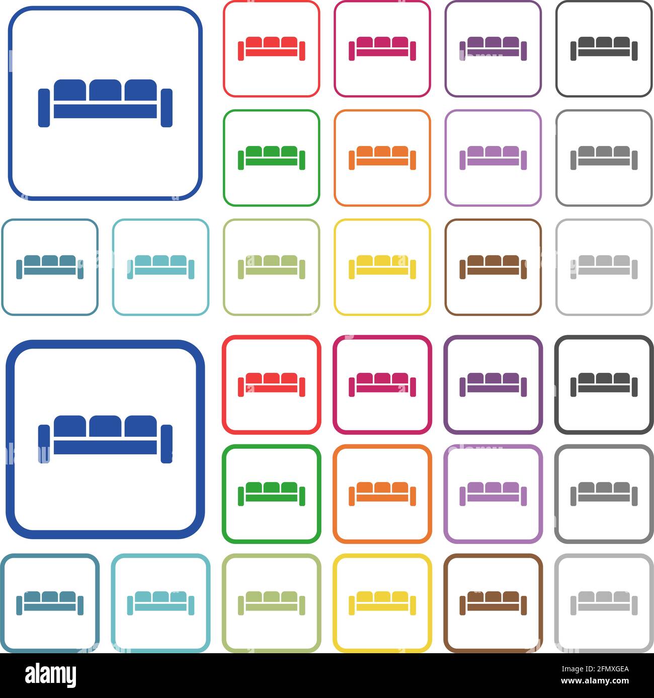 Sofa color flat icons in rounded square frames. Thin and thick versions ...