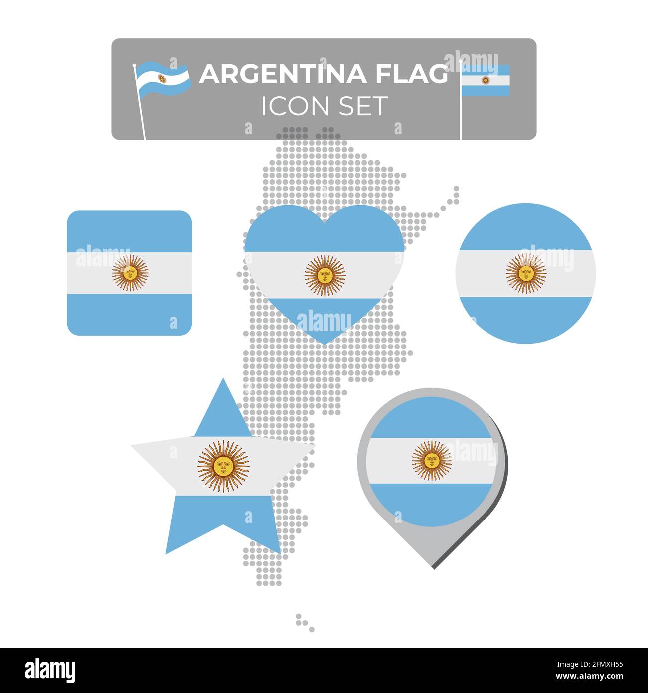 Argentina flag icons set in the shape of square, heart, circle, stars ...