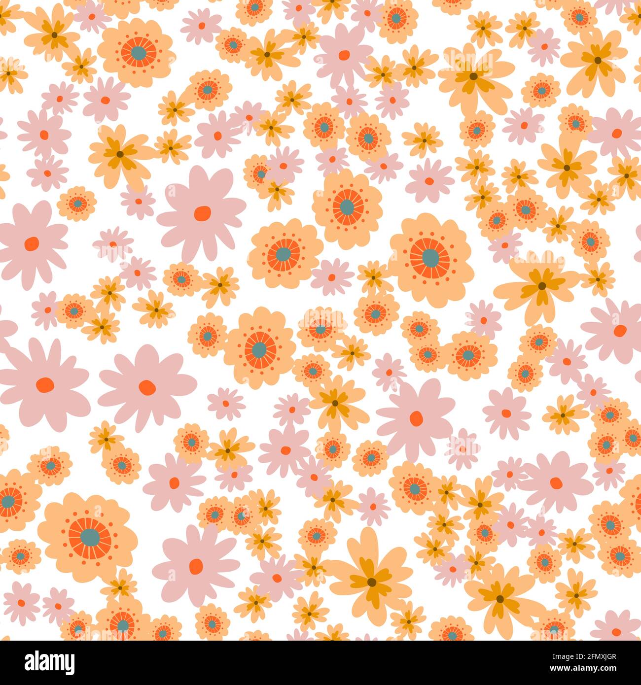 Vector floral pattern in doodle style with flowers and leaves. Gentle ...