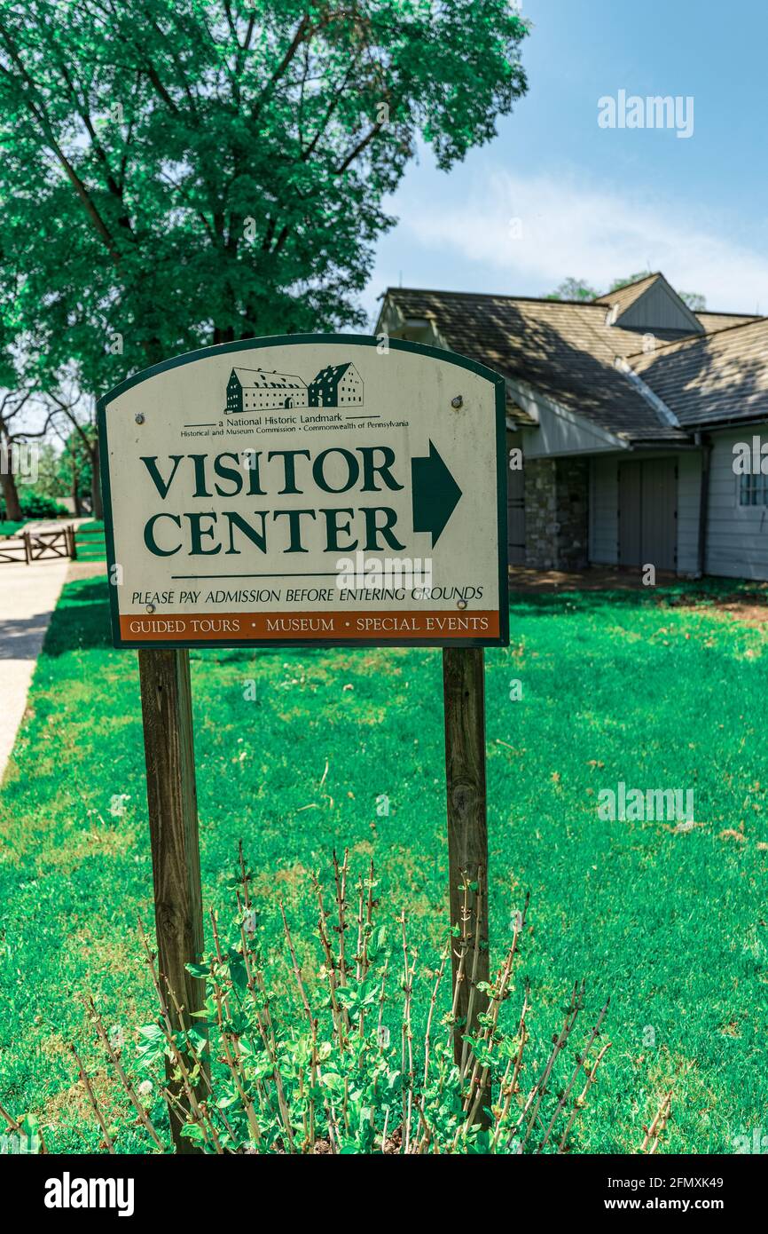 Ephrata, PA, USA May 11, 2021 A sign at the Visitors Center at the
