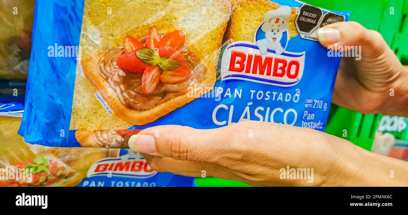 Playa del Carmen Mexico 23. April 2021 Bimbo toasted white bread Pan