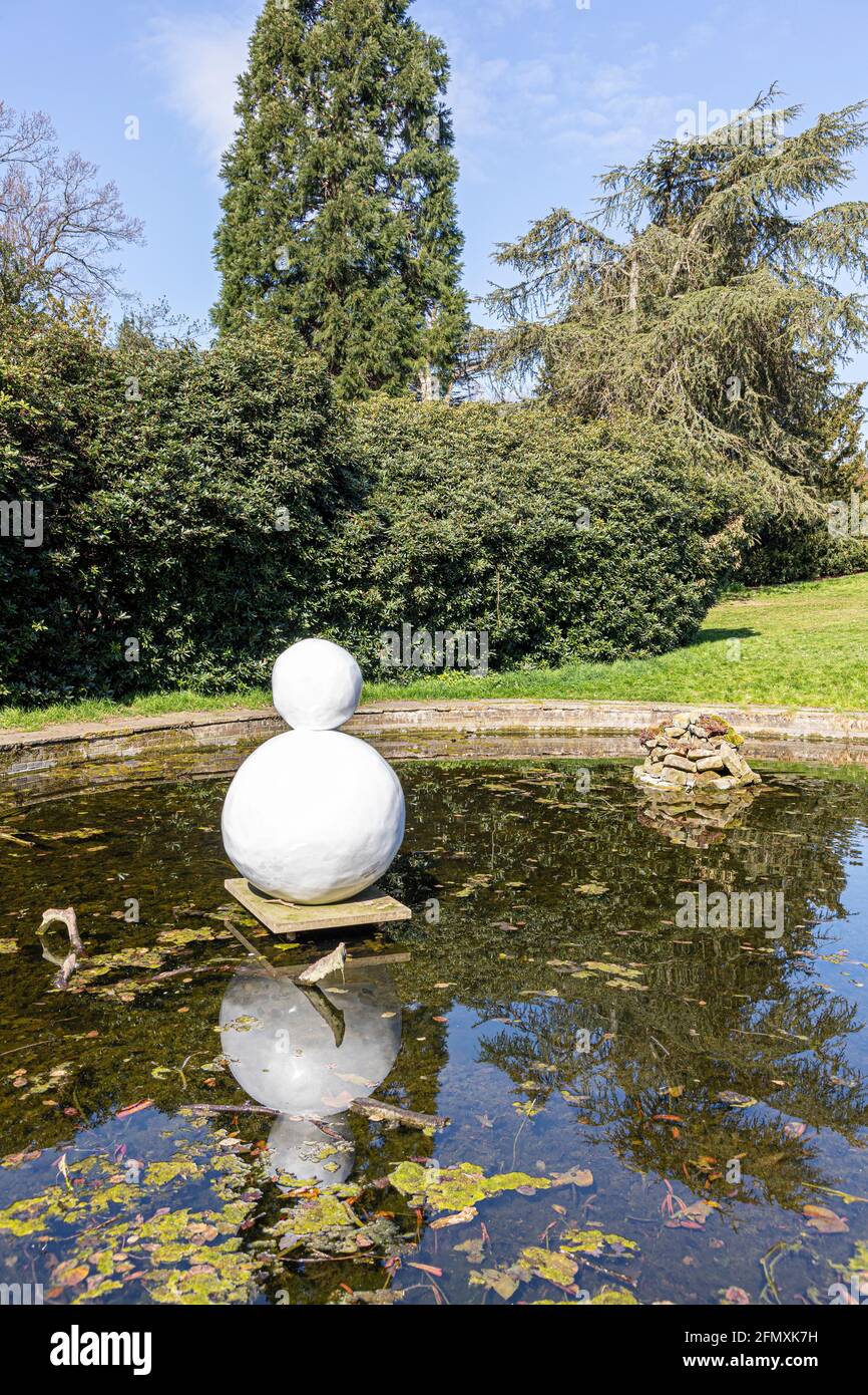 An exhibit at the Yorkshire Sculpture Park YSP at Wakefield, West Yorkshire, England UK - Snowman, two balls twinkle white 2014 by Gary Hume Stock Photo