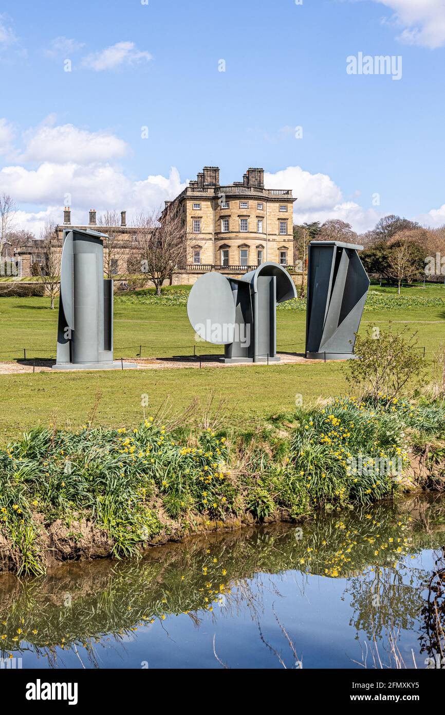 An exhibit at the Yorkshire Sculpture Park YSP at Bretton Hall, Wakefield, West Yorkshire, England UK - Promenade 1996 by Anthony Caro Stock Photo