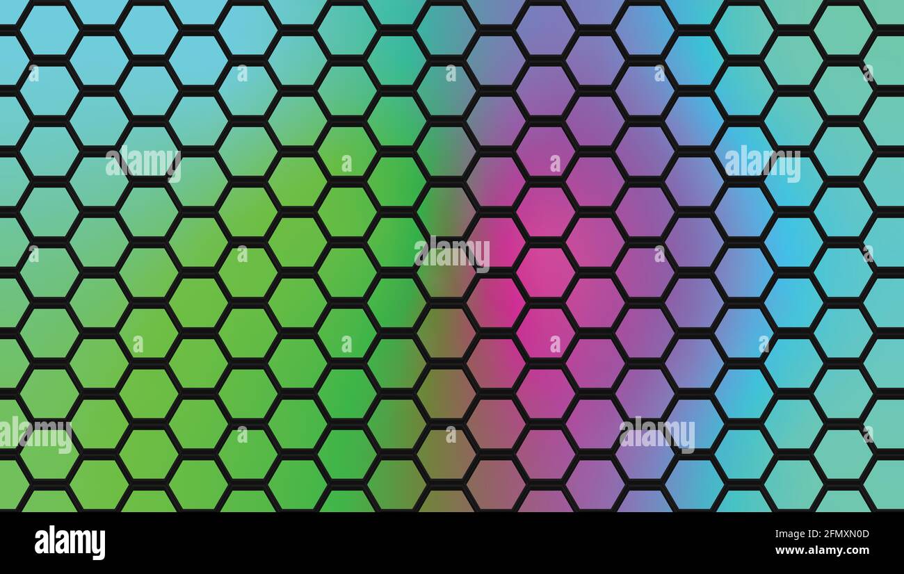 Colorful background and 3D black hexagon lines Stock Vector