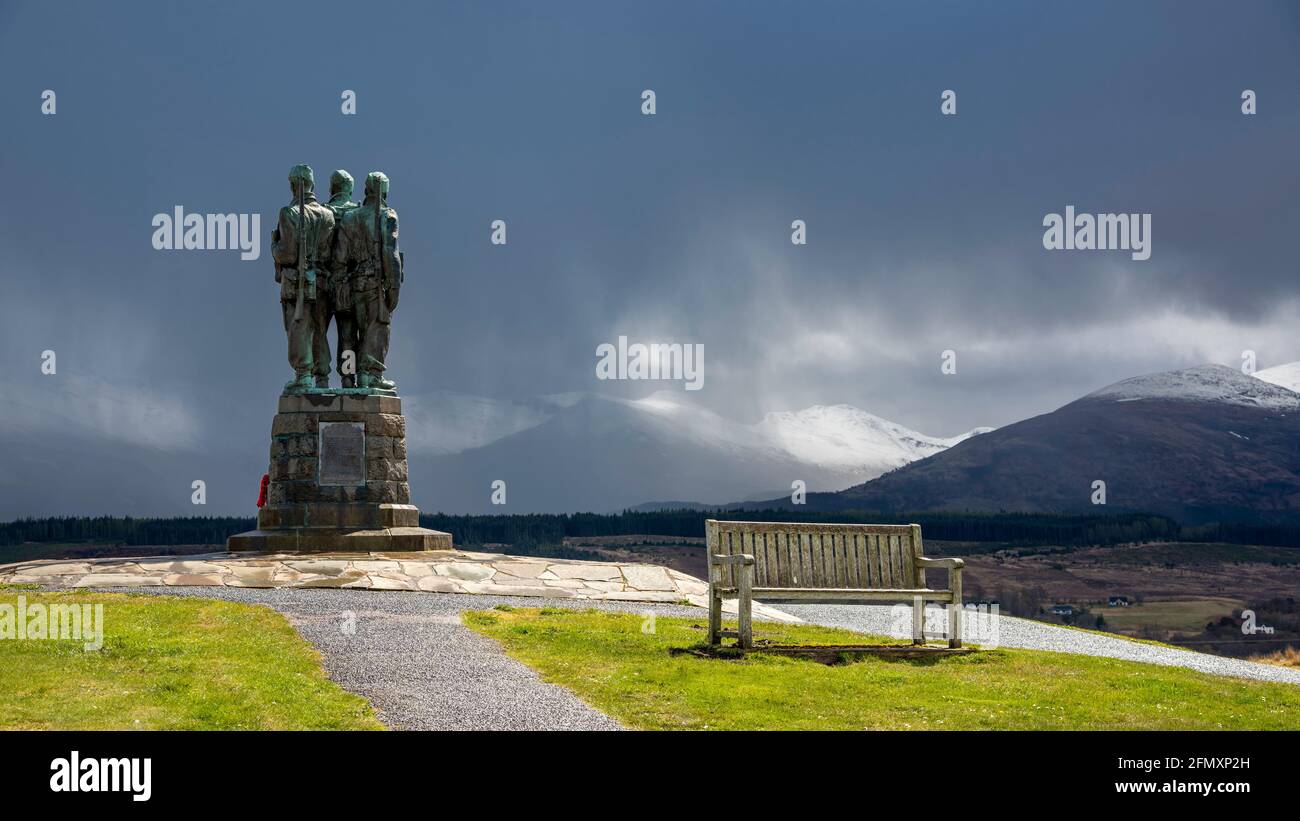 This is the commando memorial located above the village of Spean Bridge in the highland region of Scotland known as Lochaber. Stock Photo