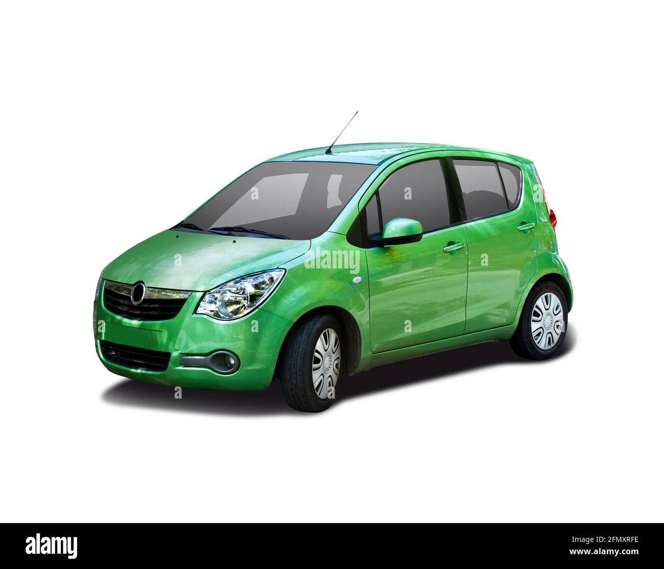 Green Opel Agila isolated on white background Stock Photo