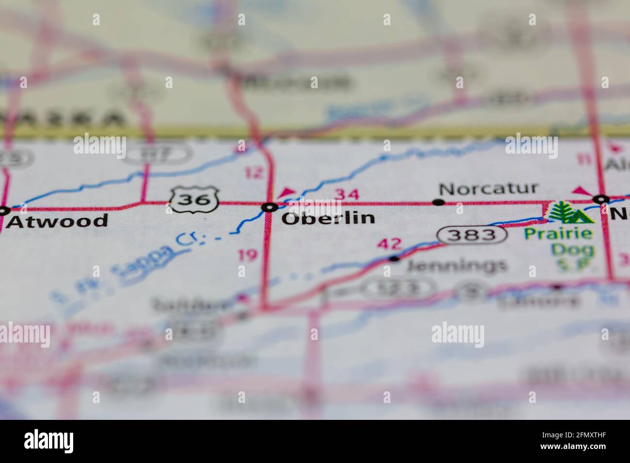 Oberlin Kansas USA shown on a Geography map or Road Map Stock Photo Alamy