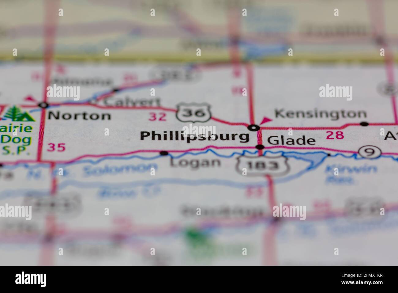 Phillipsburg Kansas USA shown on a Geography map or Road Map Stock