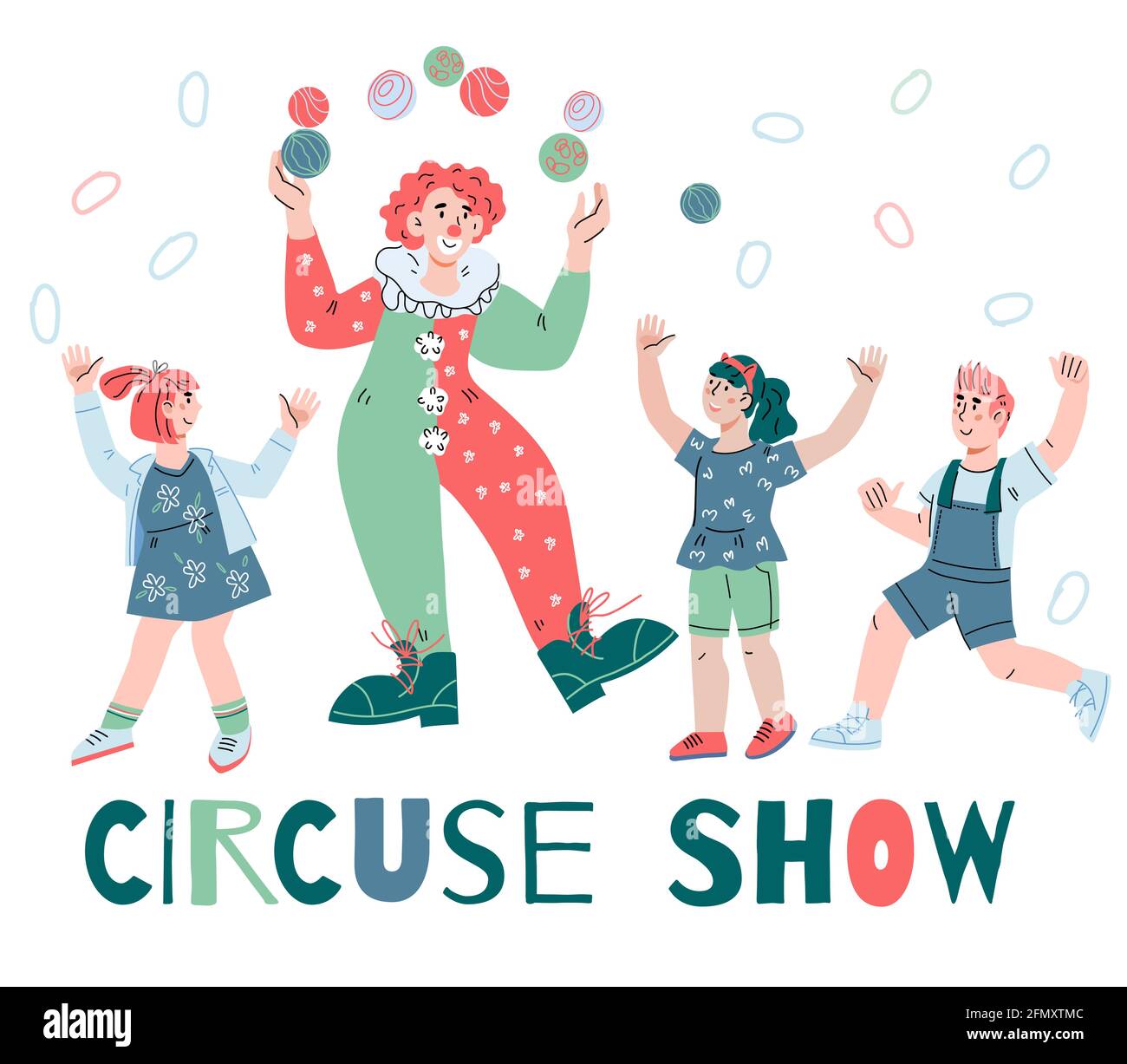 Circus show banner or poster template with clown juggler performing to ...