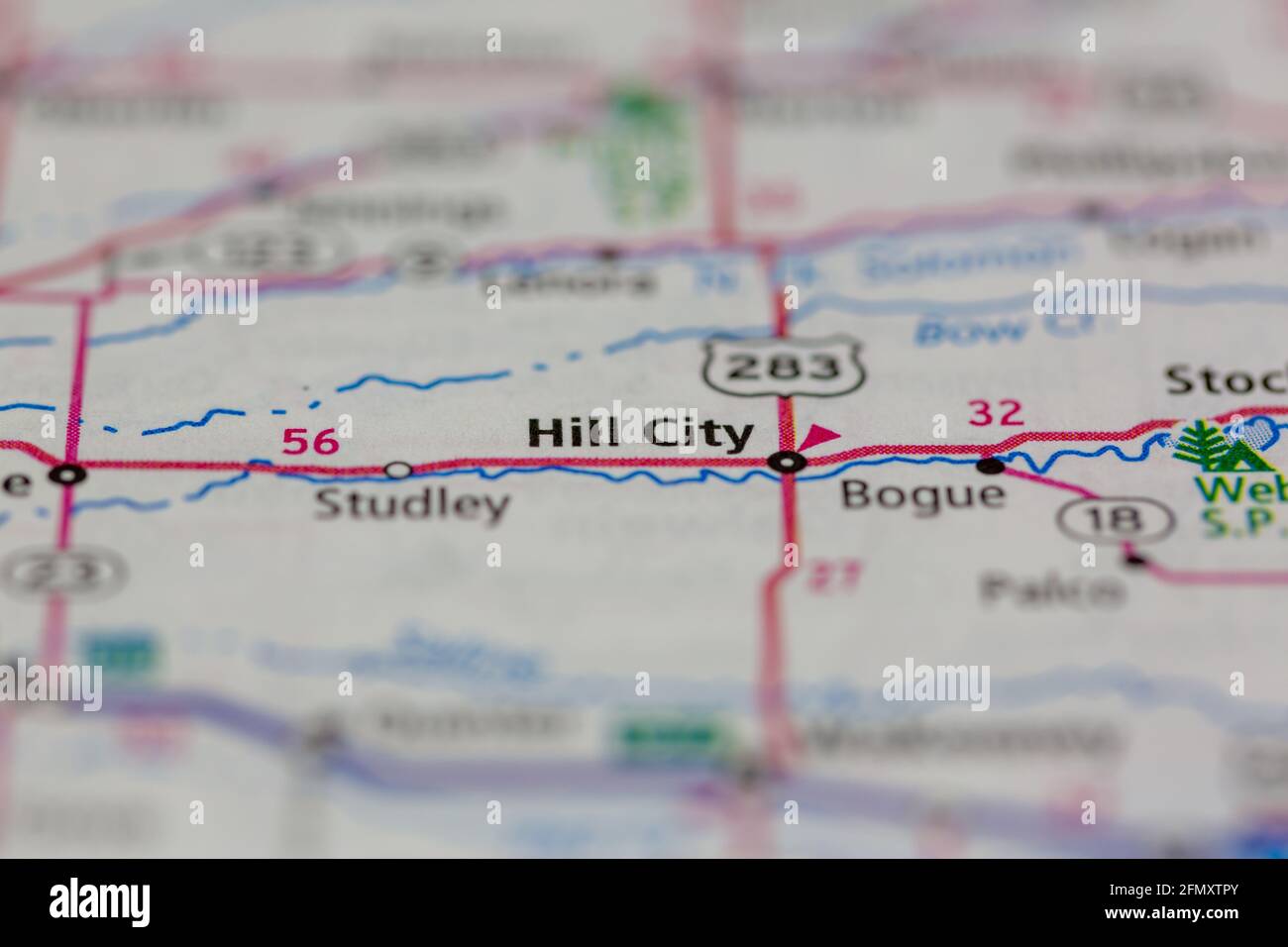 Hill city Kansas USA shown on a Geography map or Road Map Stock Photo