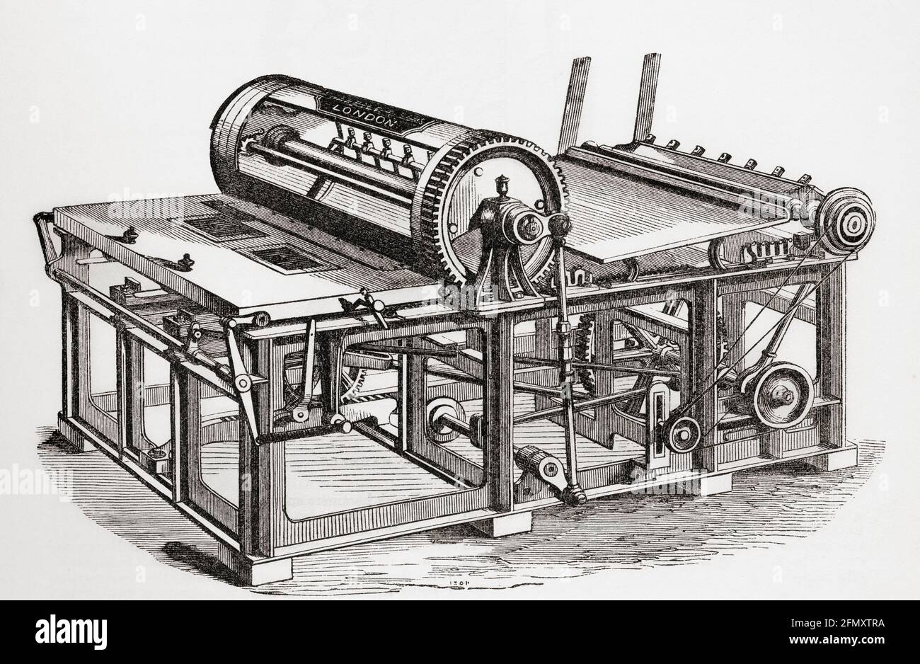 A Main's printing machine for bookwork and job printing.  From A Concise History of The International Exhibition of 1862, published 1862. Stock Photo
