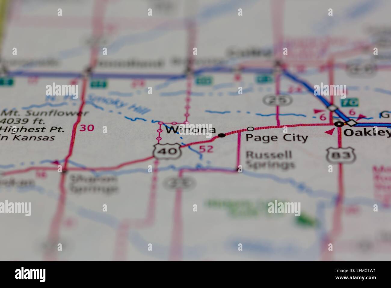 Winona Kansas USA shown on a Geography map or Road Map Stock Photo Alamy