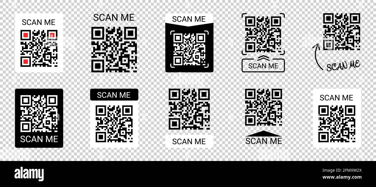 Mobile Smartphone QR Code Application Button With Scan Me Sign - Vector  Illustrations Icon Set Isolated On Transparent Background Stock Vector  Image & Art - Alamy