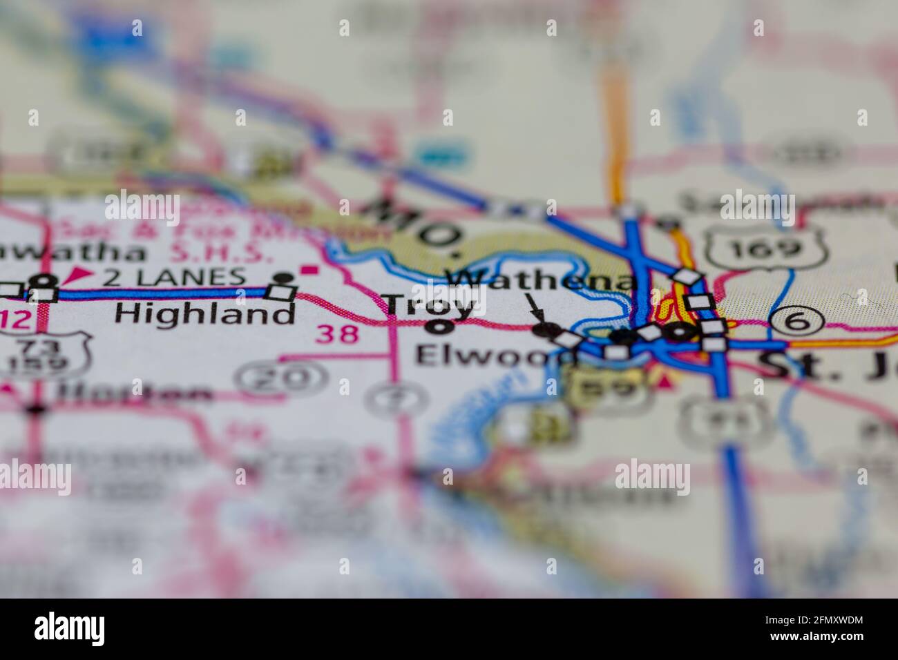 Troy Kansas USA shown on a Geography map or Road Map Stock Photo Alamy