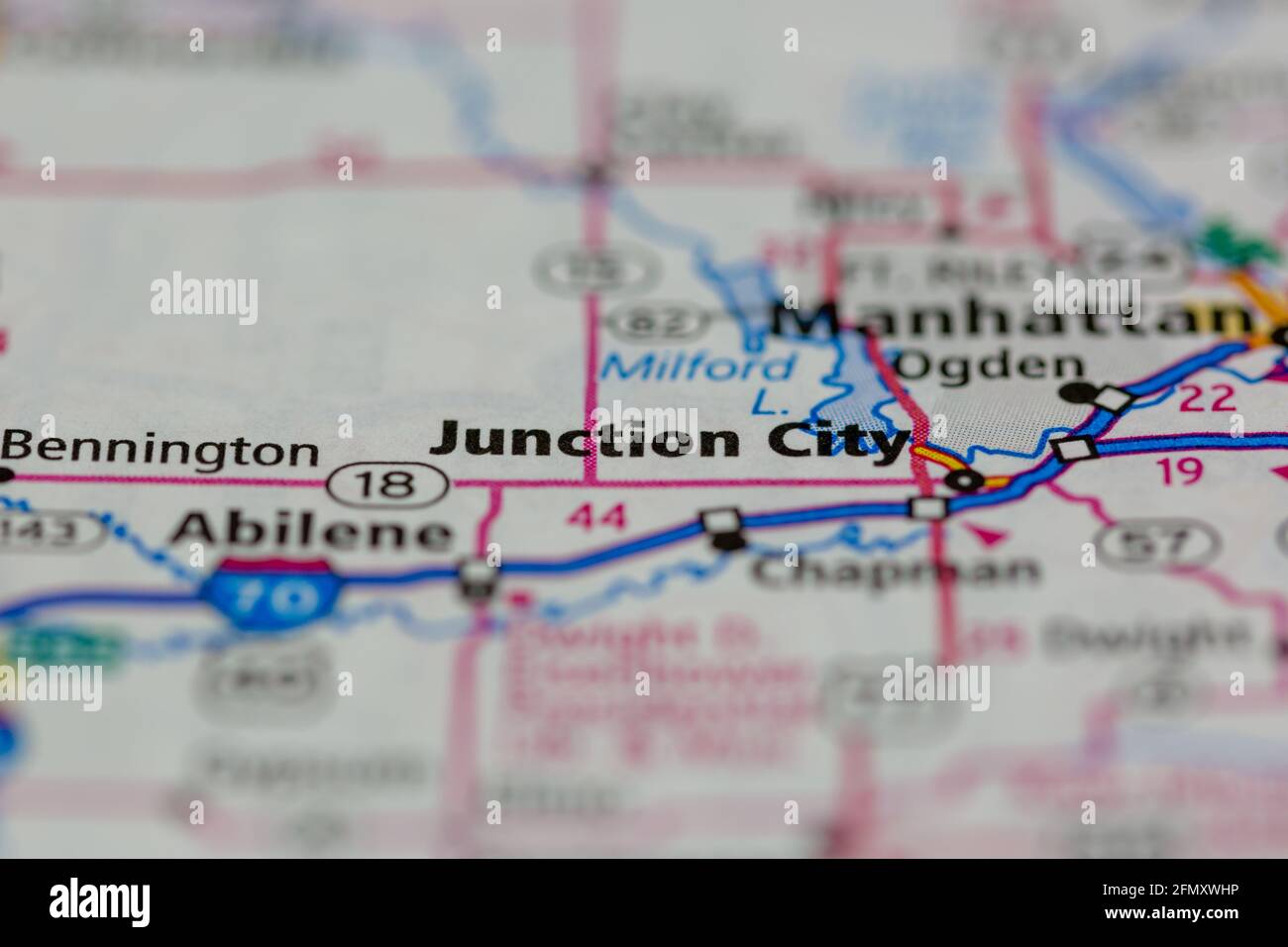 Junction City Kansas USA shown on a Geography map or Road Map Stock 