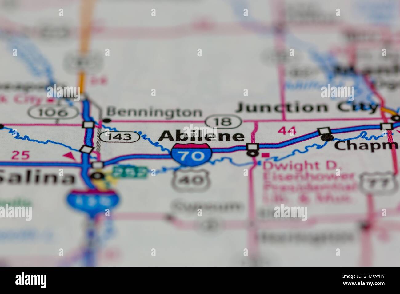 Abilene Kansas USA shown on a Geography map or Road Map Stock Photo Alamy