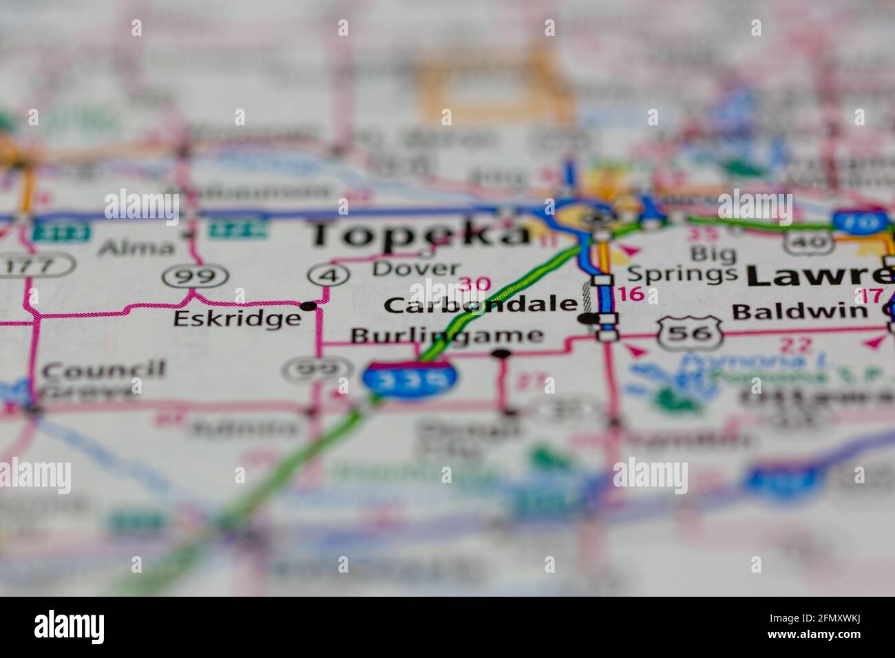 Carbondale Kansas USA shown on a Geography map or Road Map Stock Photo