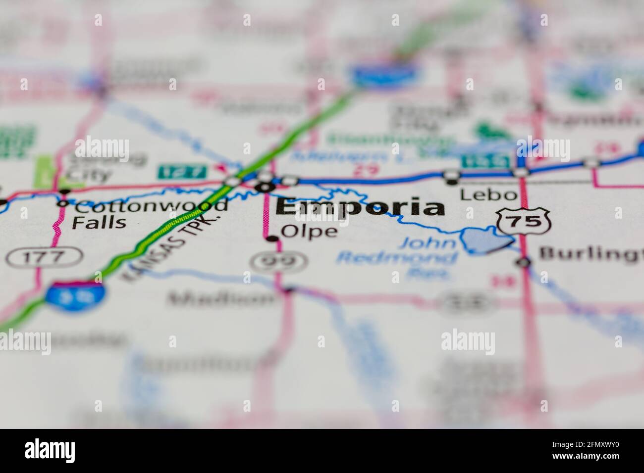 Emporia Kansas USA shown on a Geography map or Road Map Stock Photo Alamy