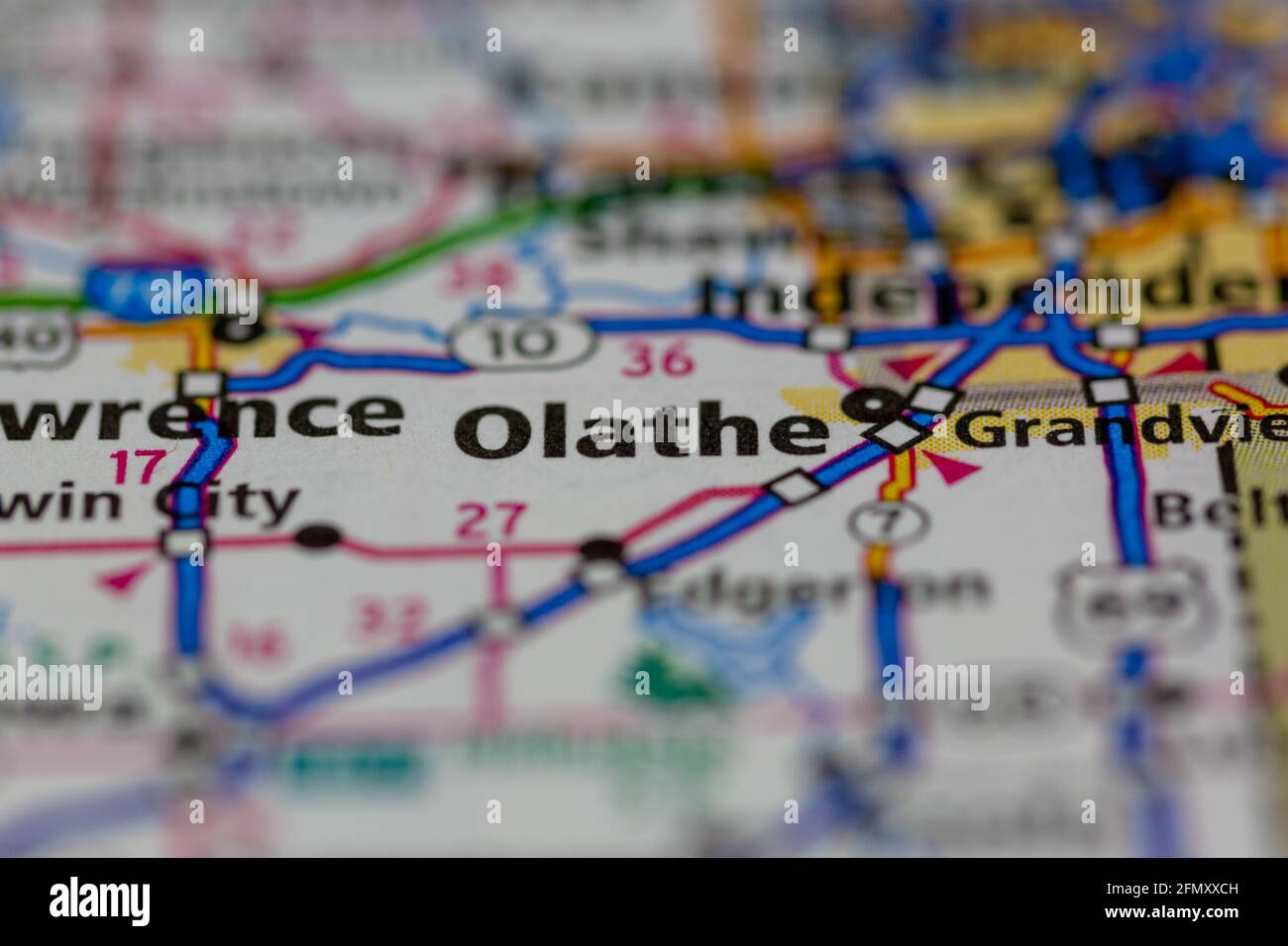 Olathe Kansas USA shown on a Geography map or Road Map Stock Photo