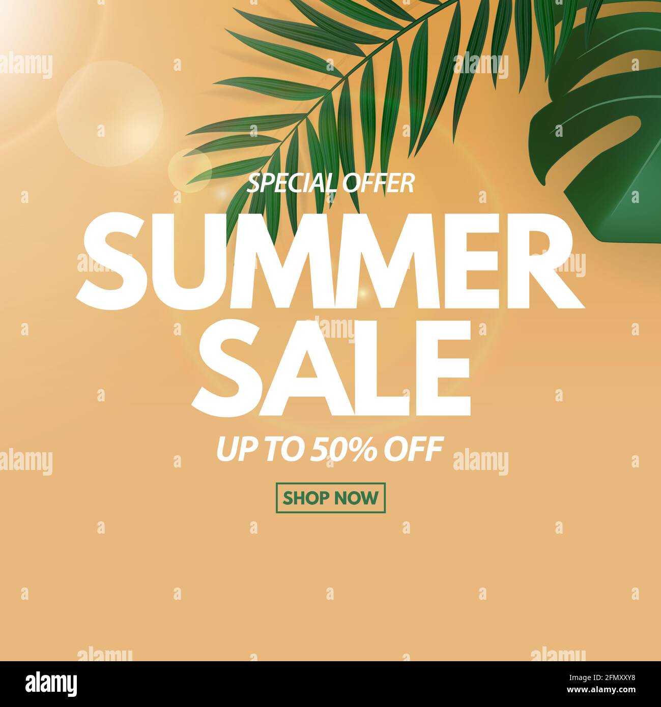 Summer sale poster. Natural Background with Tropical Palm and Monstera ...