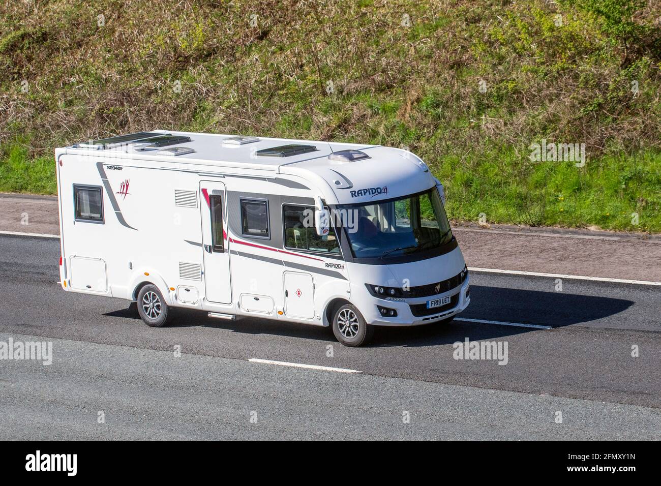 2019 Rapido 80945Df A-Class with FIAT AL-KO chassis;  camper; Caravans and Motorhomes, campervans on Britain's roads, RV leisure vehicle, family holidays, caravanette vacations, Touring caravan holiday, van conversions, Vanagon autohome, life on the road,  auto-sleeper Stock Photo