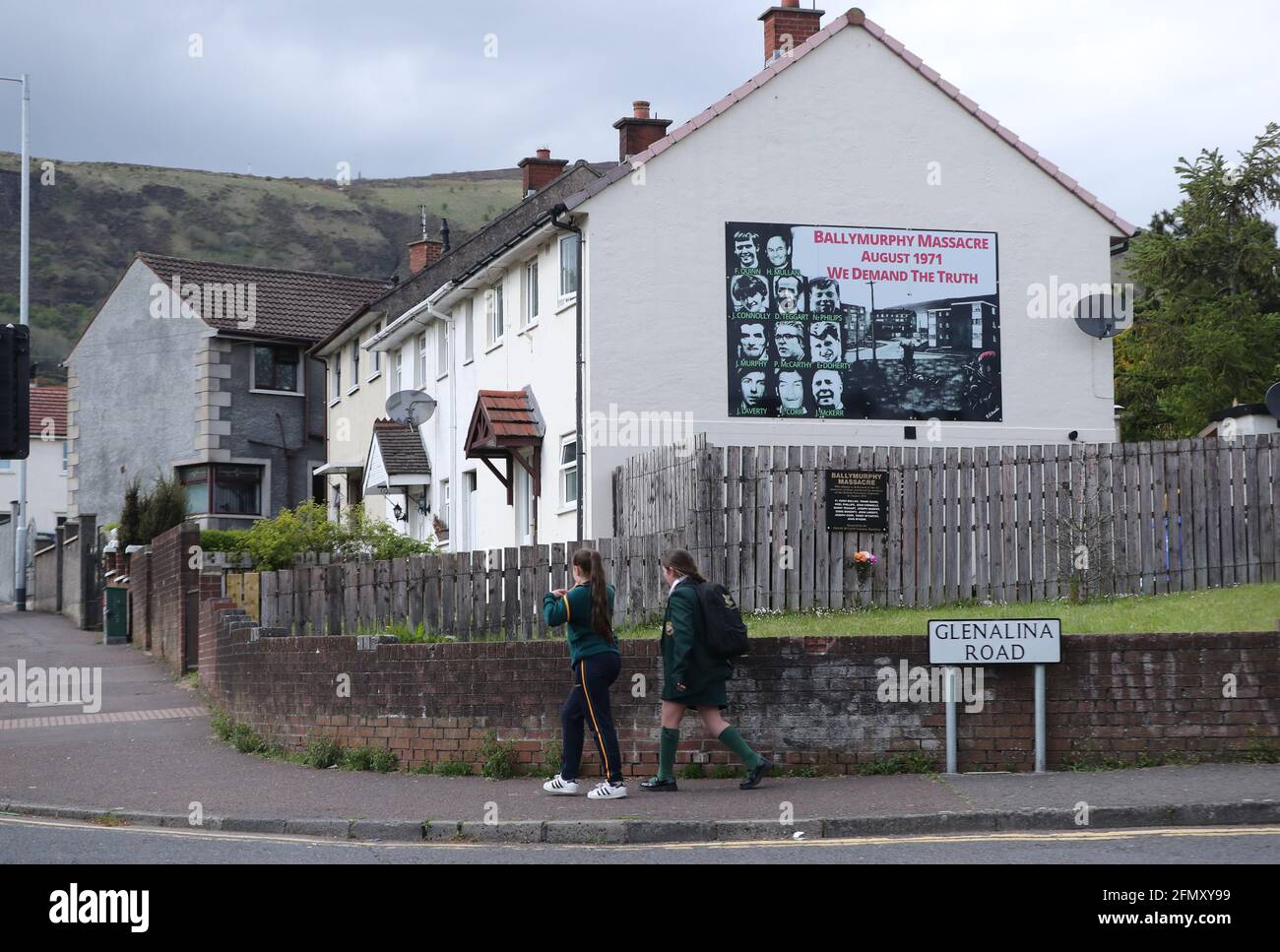 A mural commemorating the Ballymurphy massacre on the Whiterock Road in