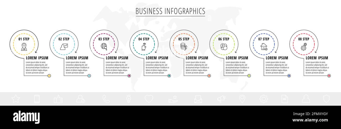 Vector infographics eight circles with arrows. Line business concept of ...