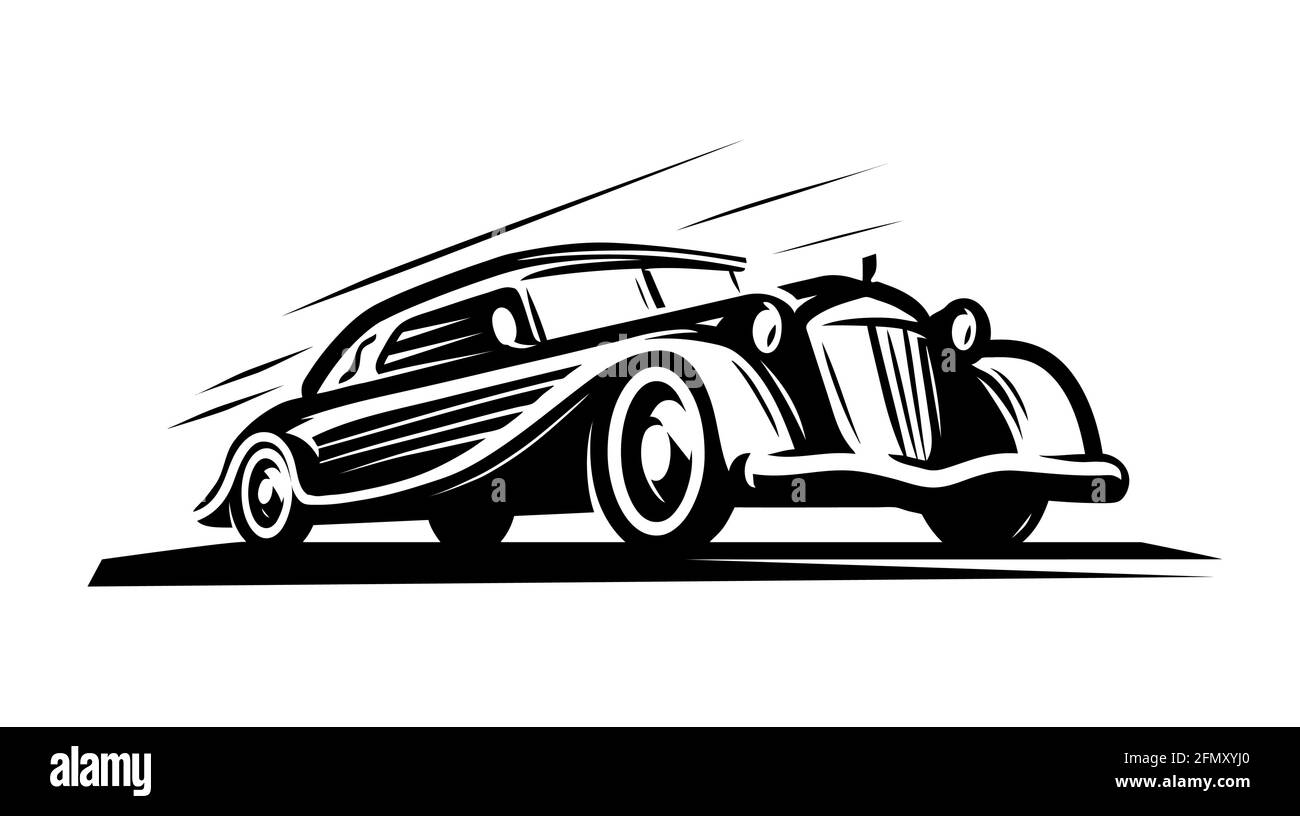 Retro car logo. Vintage vehicle, transport symbol vector illustration Stock Vector