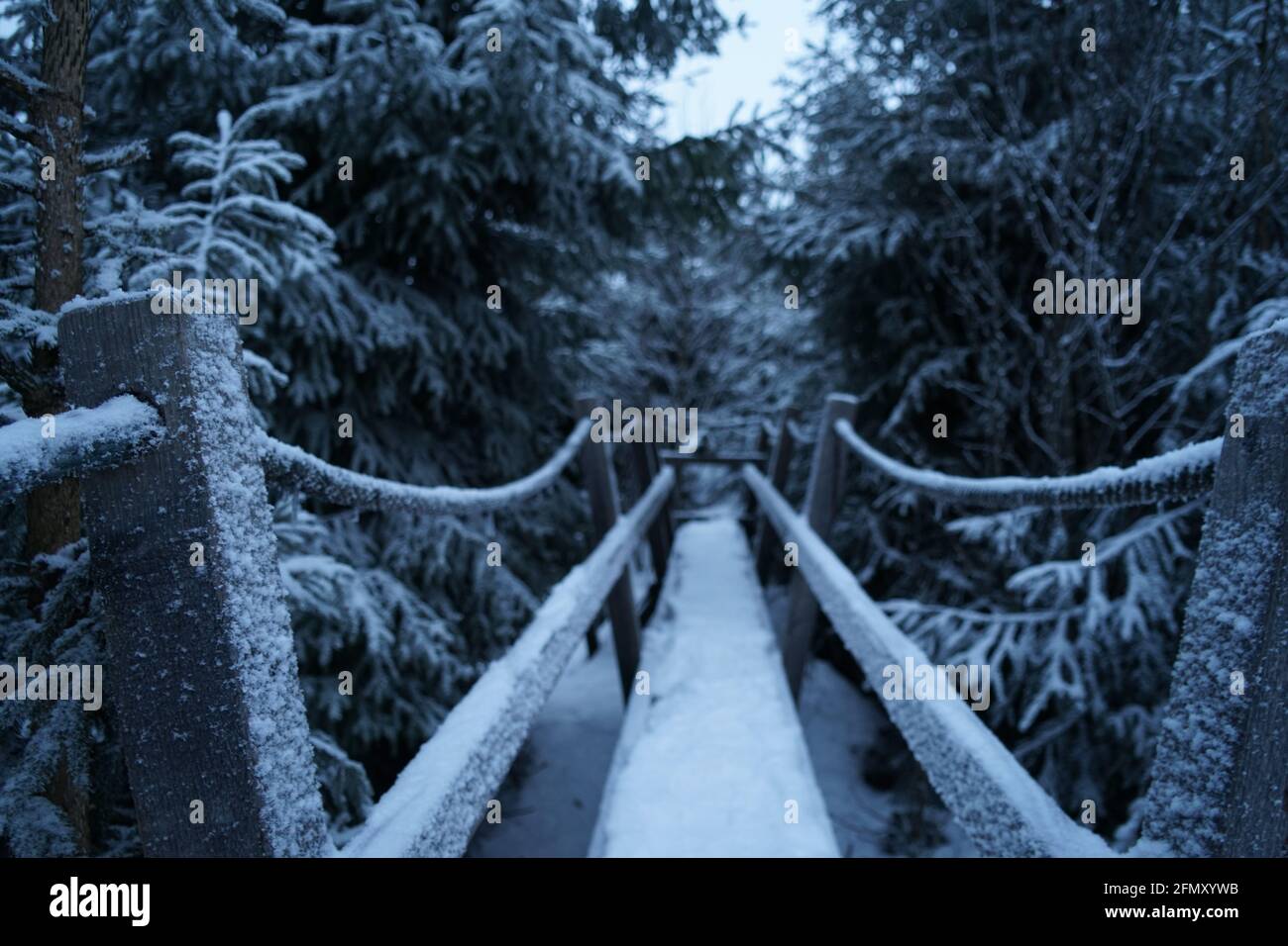 snow covered bridge Stock Photo