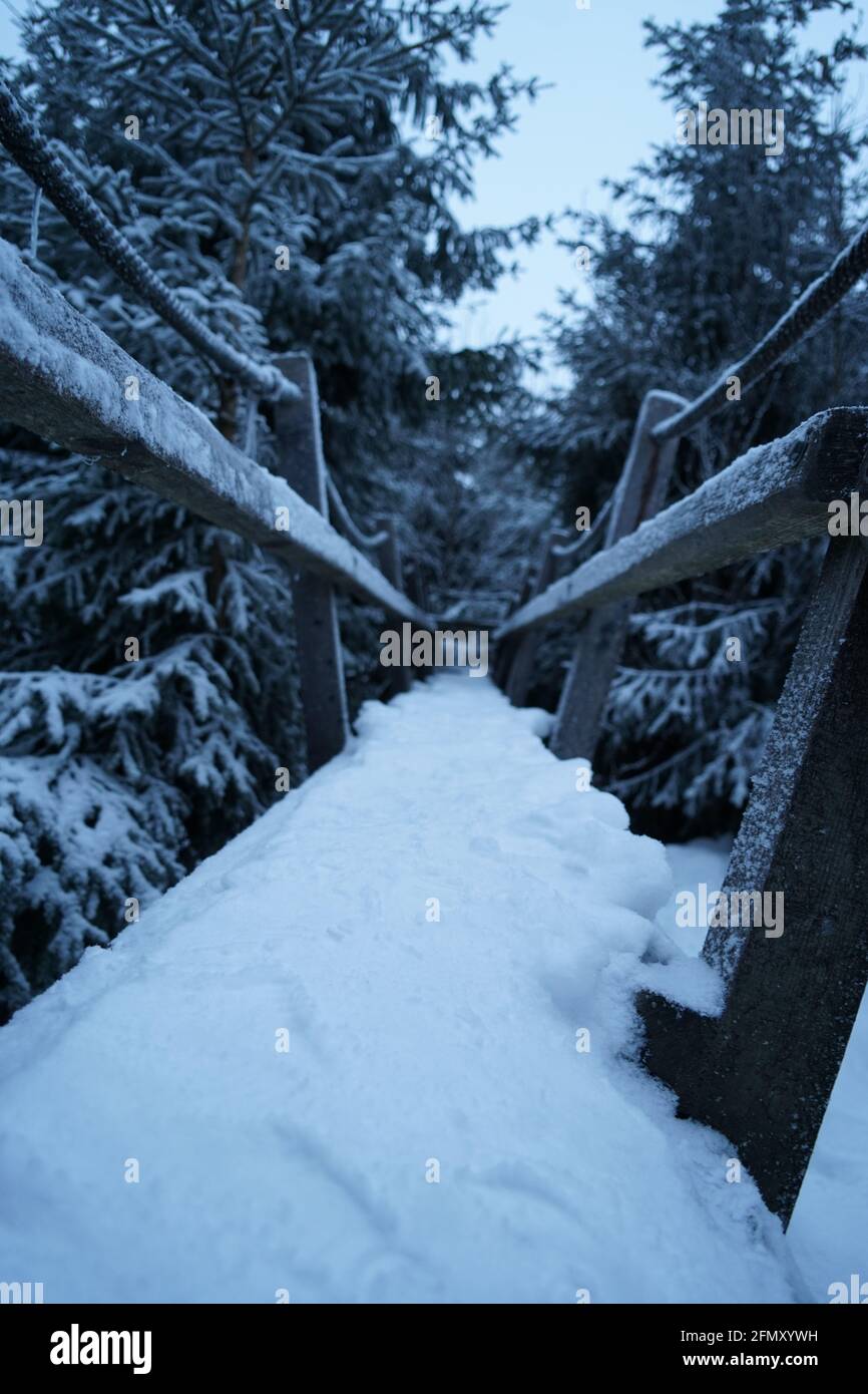 snow covered bridge Stock Photo