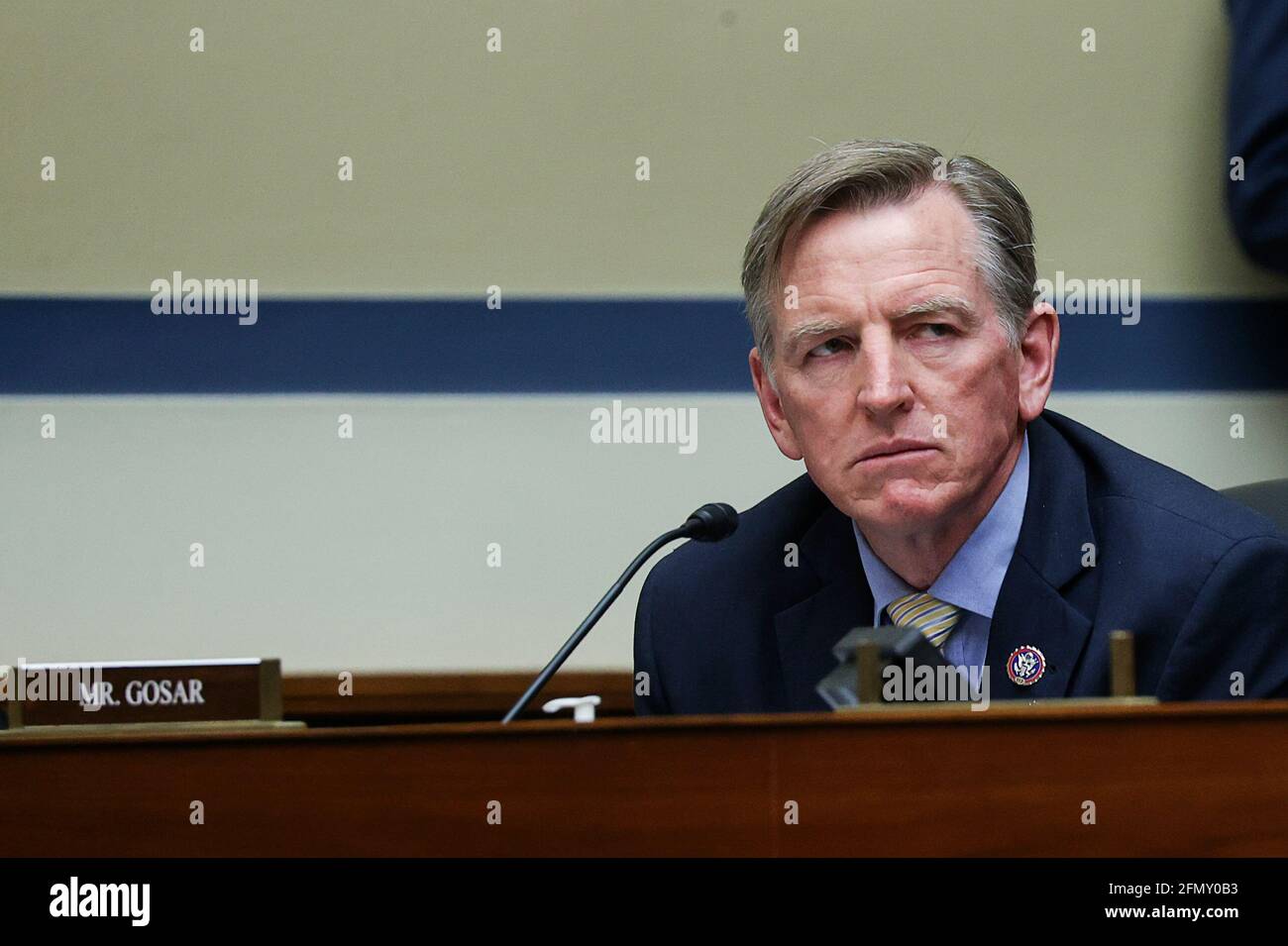 U.S. Rep. Paul Gosar (R-AZ) attends a House Oversight and Reform Committee hearing titled “The Capitol Insurrection: Unexplained Delays and Unanswered Questions,” regarding the January 6 attack on the U.S. Capitol, on Capitol Hill in Washington, U..S., May 12, 2021 (Photo by Jonathan Ernst/Pool/Sipa USA) Stock Photo