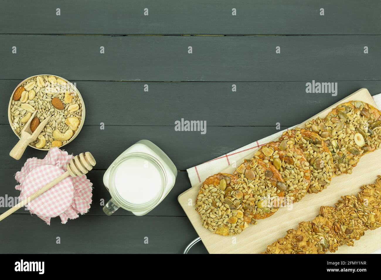 Homemade cookies with seeds and honey caramel. Caramel and sunflower