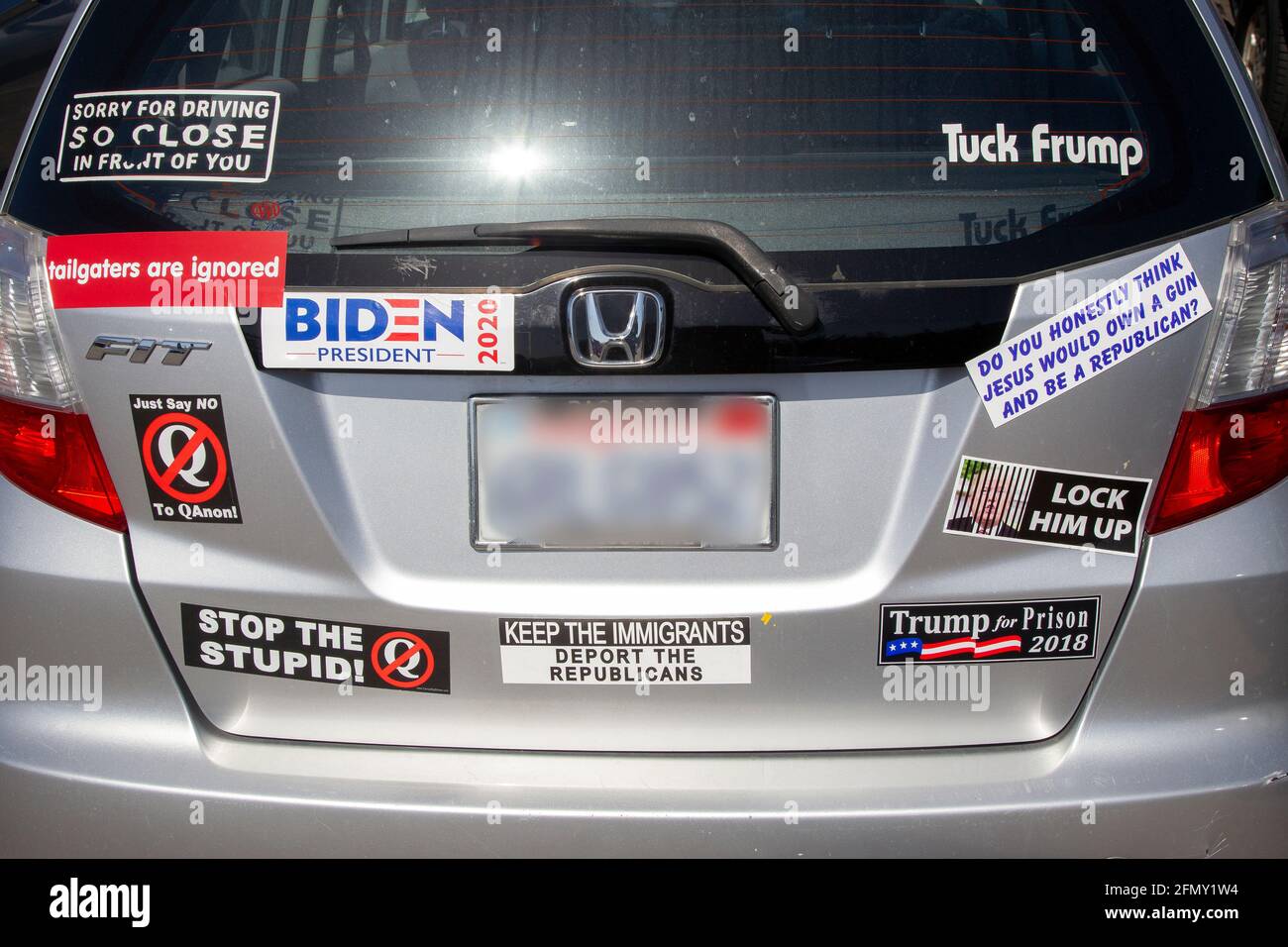 Looney Leftist Multiple Political Car Stickers Stock Photo