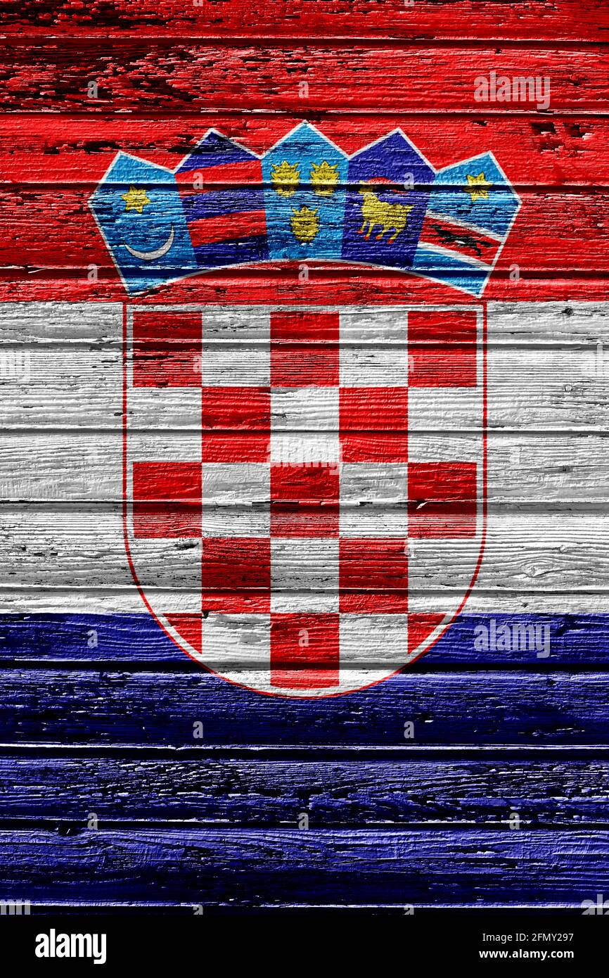 flag of Croatia painted on wooden frame Stock Photo