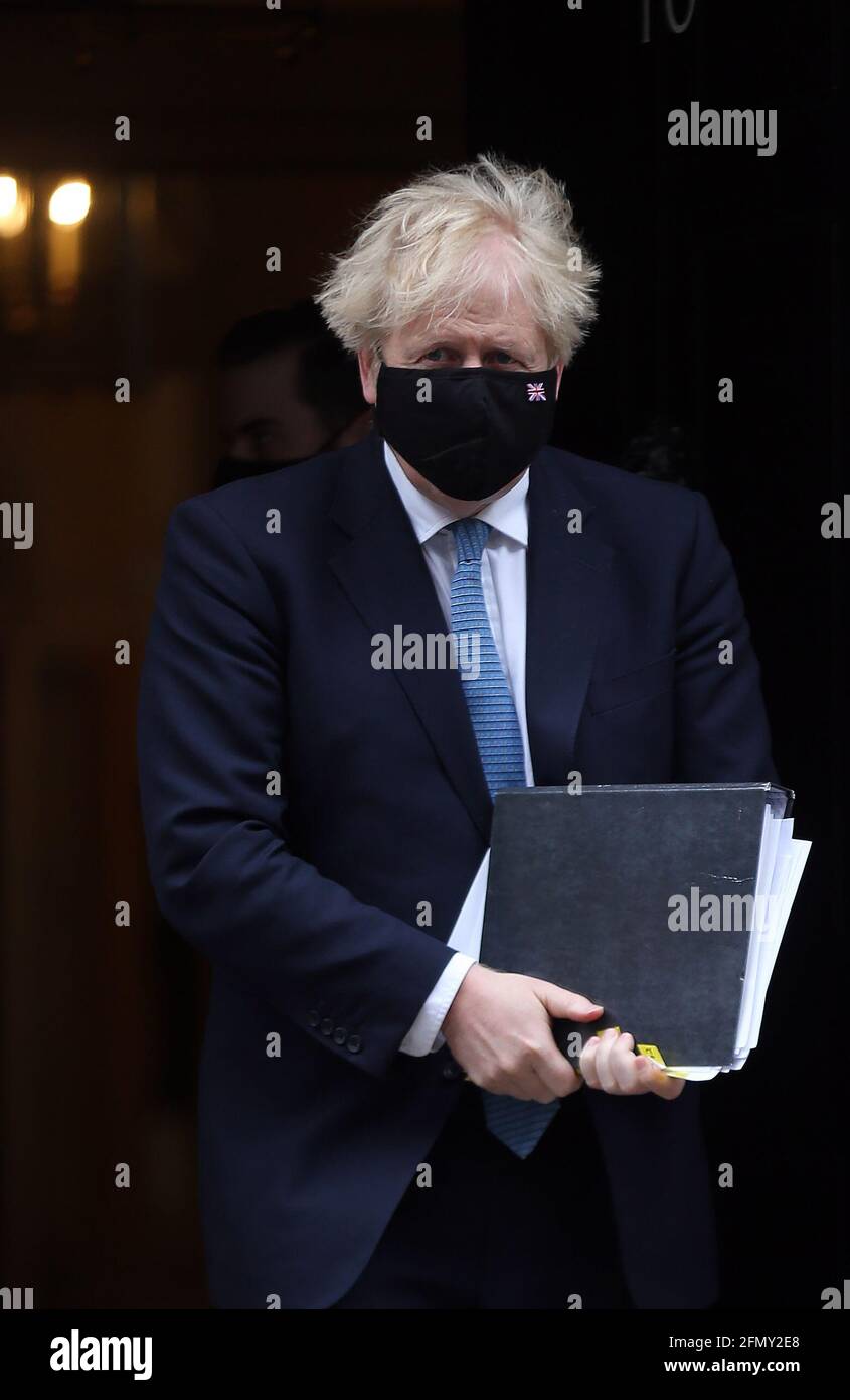 London, England, UK. 12th May, 2021. UK Prime Minister BORIS JOHNSON leaves 10 Downing Street ahead of making a statement on Covid-19 and debate on Queen's Speech in House of Commons. Credit: Tayfun Salci/ZUMA Wire/Alamy Live News Stock Photo