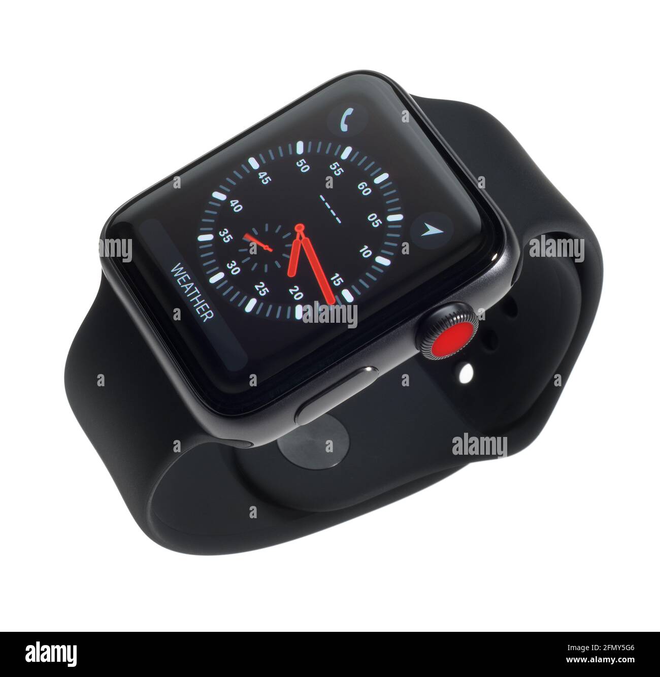 Series 3 Apple watch with GPS and cellular connection. Stock Photo