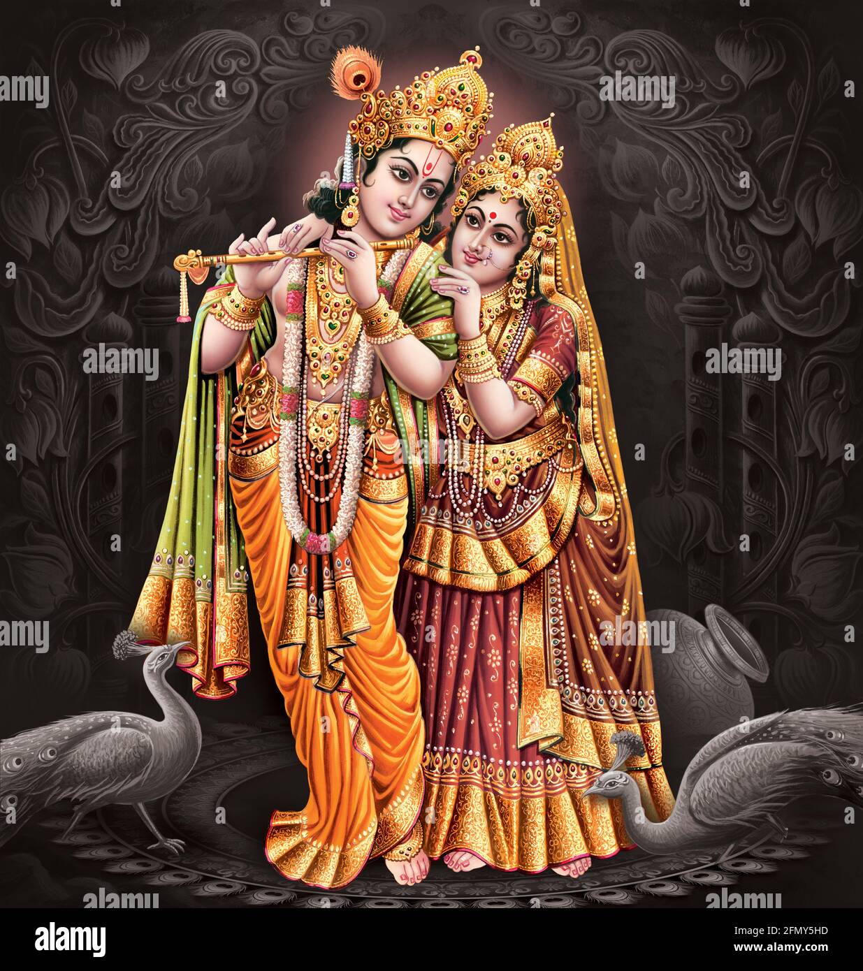 Indian God Radhakrishna, Lord Krishna, Indian Mythological Images Stock Photo