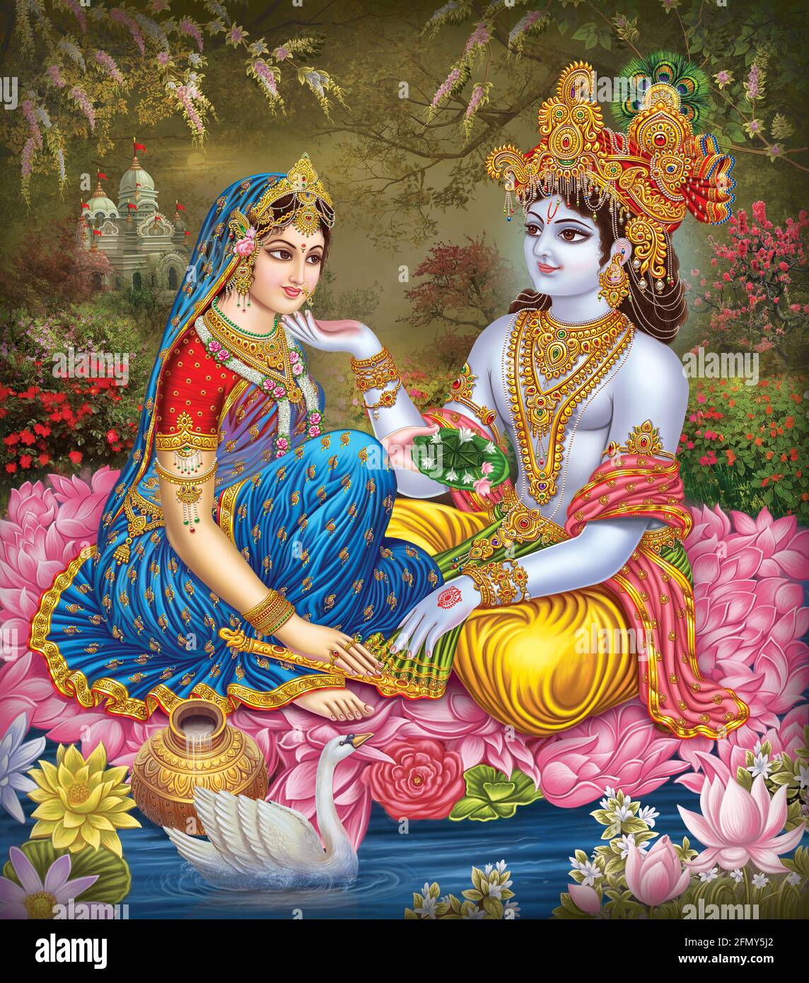 High-Resolution Indian God Radha Krishna Illustrations, Digital Paintings Stock Photo