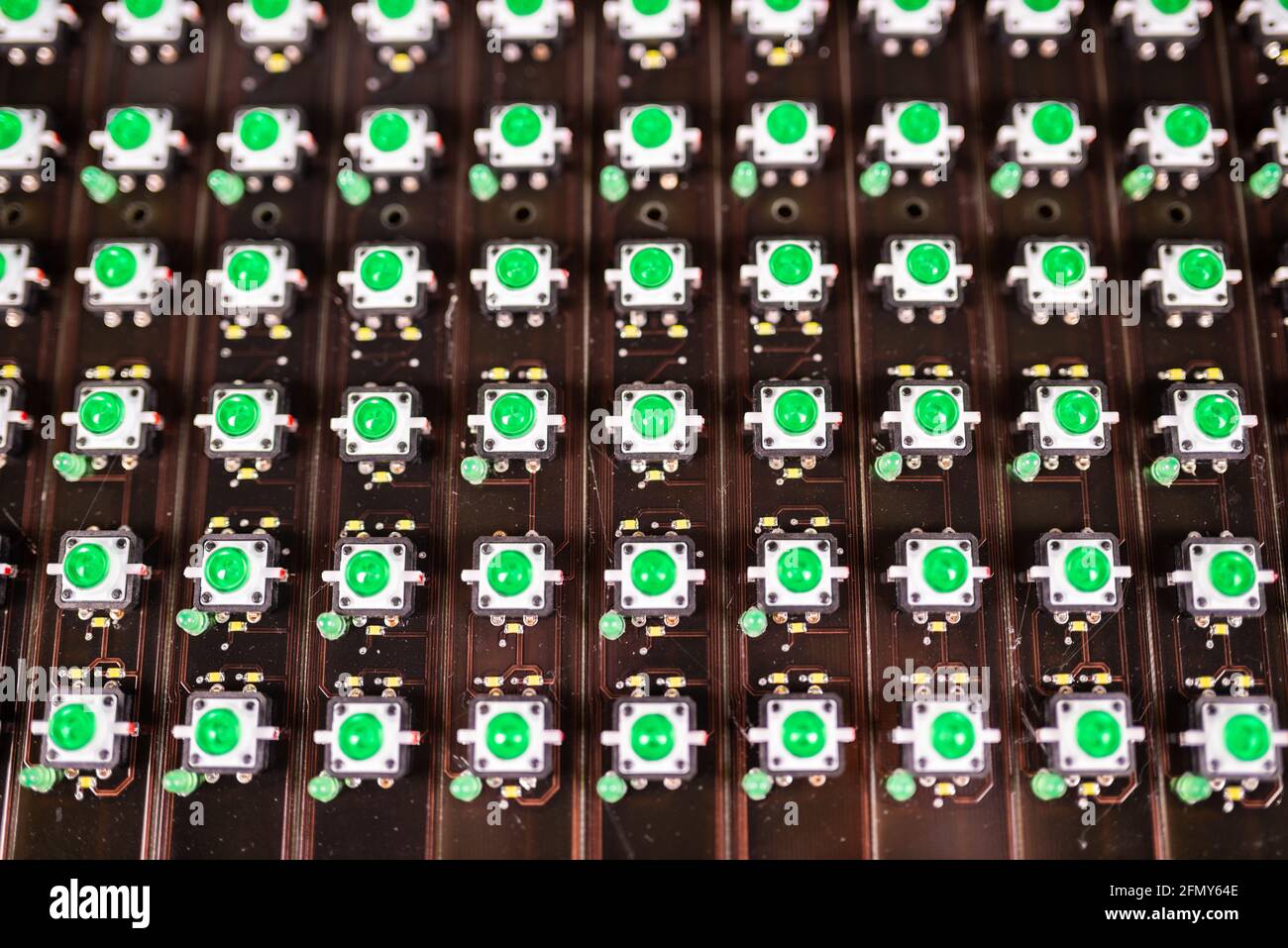 Close-up of a panel of light indicators is in the production of ...