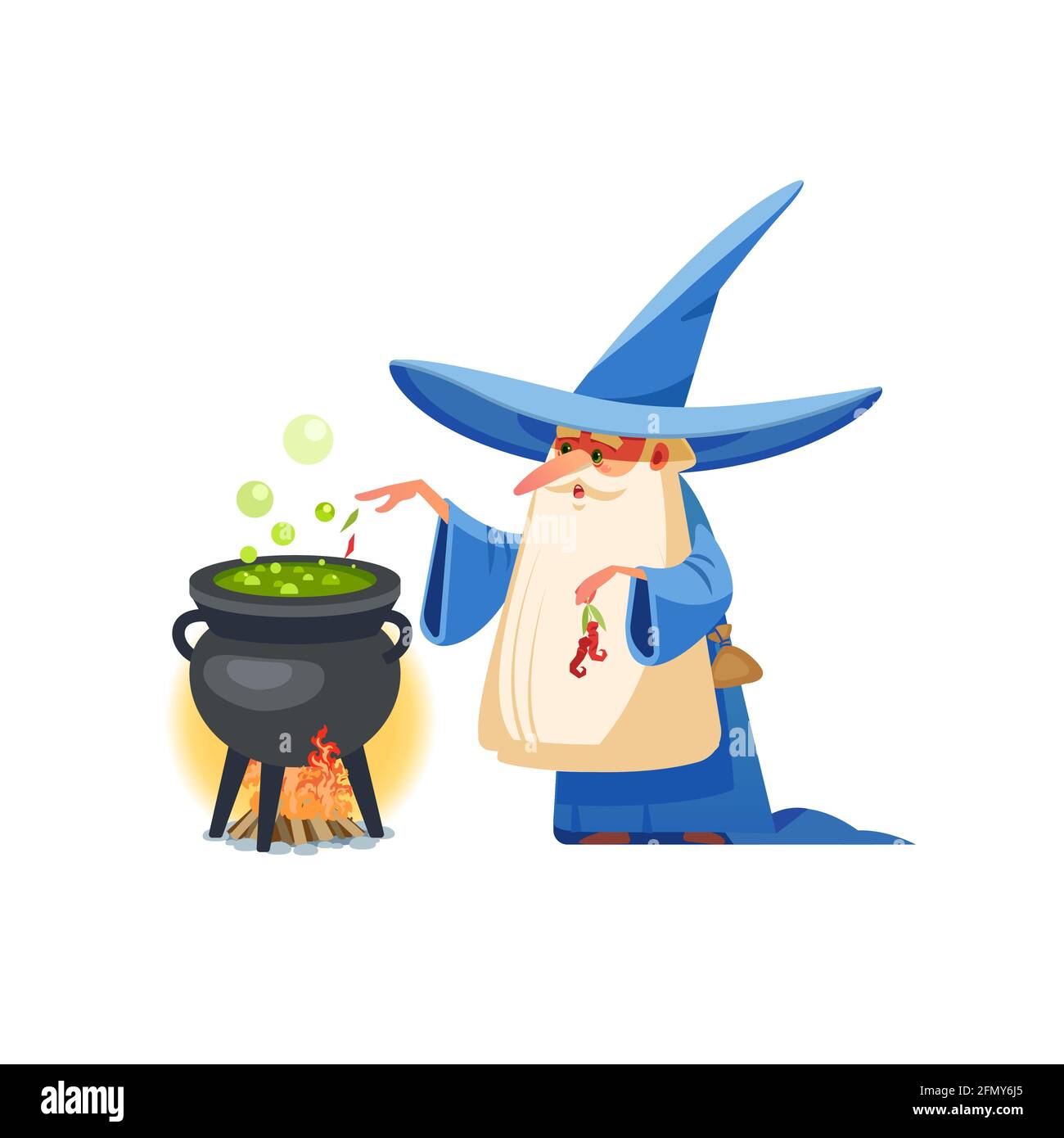 Wizard. Mysterious male magician in robe spelling oldster merlin vector cartoon characters. Sorcerer character in costume, spell magician, witchcraft Stock Vector