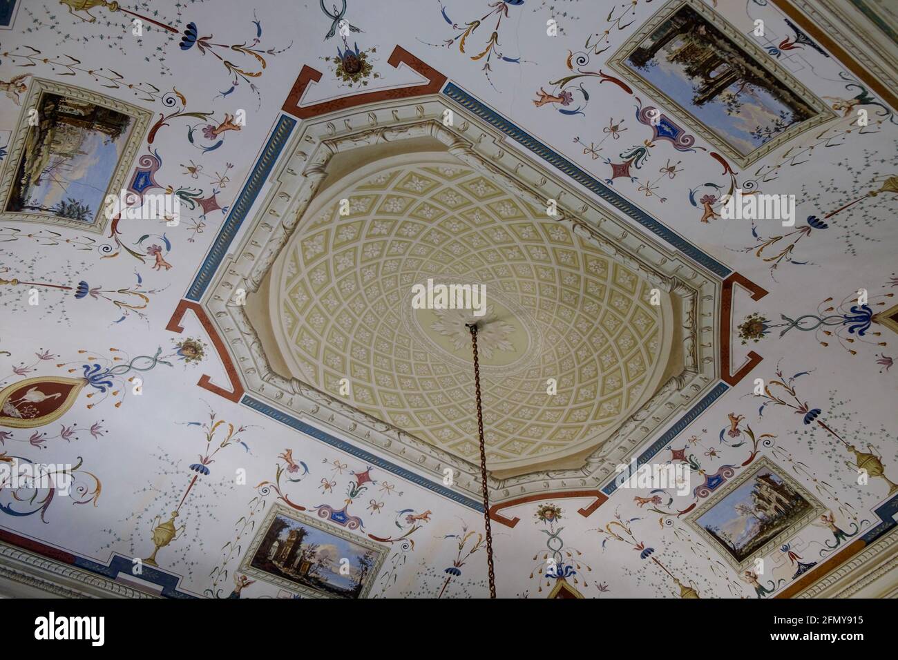 White ceiling with painted decoration and paintings in Villa Durazzo, Santa Margherita Ligure. Stock Photo