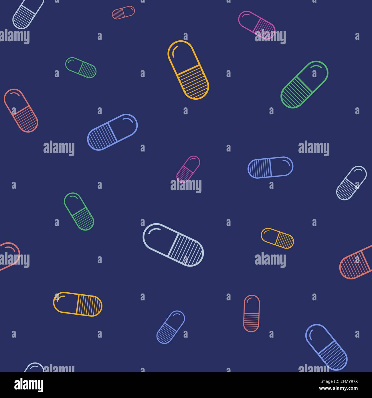 Vector seamless pattern with color pills, tablets, isolated on dark ...