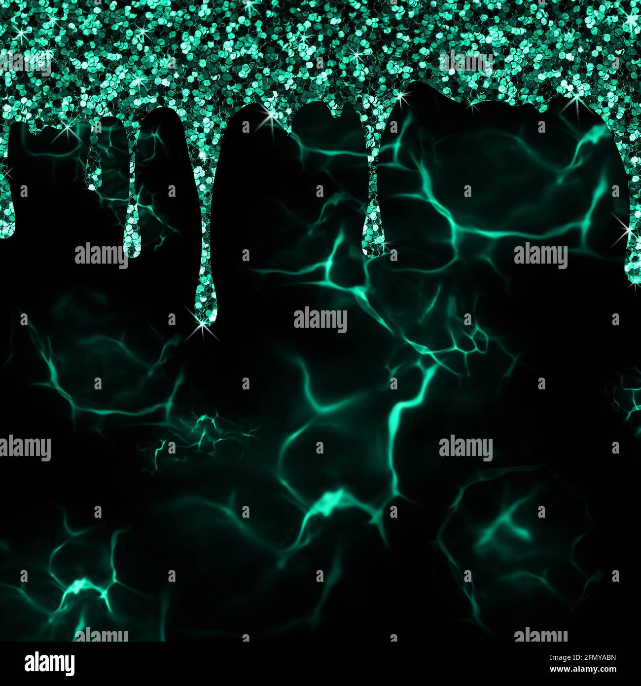 Turquoise marble style design with dripping glitter Stock Photo