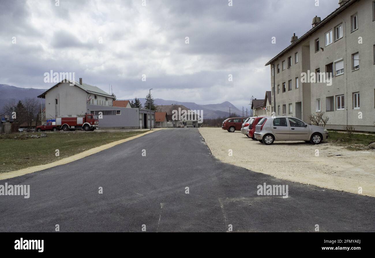 GRAčAC, CROATIA - Mar 27, 2021: Street in the town of Gracac, view of ...
