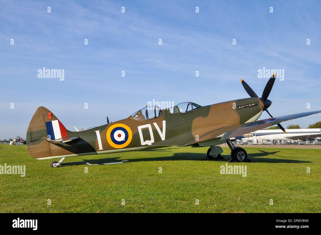 Second World War Supermarine Spitfire TR.9 PV202 (G-CCCA) fighter plane. Converted Spitfire for training pilots, and used for carriage of passengers Stock Photo