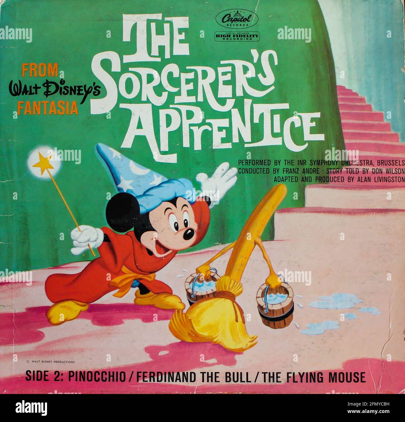 Walt Disney's The Sorcerer's Apprentice from Disney's Fantasia movie film. Performed by the Inr Symphony Orchestra Brussels vinyl record LP disc. Stock Photo